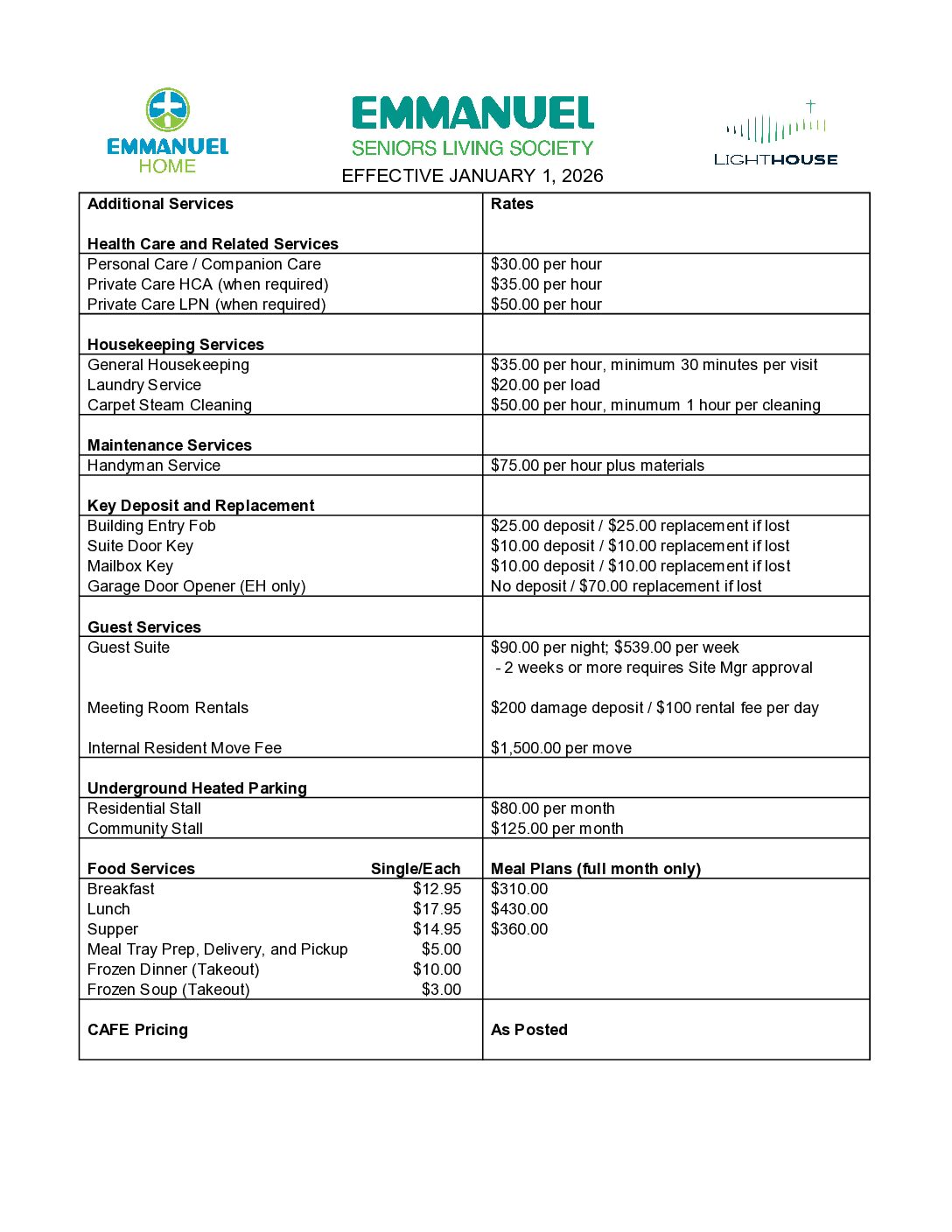 Additional Services - 2026